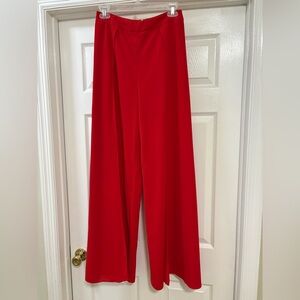Lulu’s red pants in red, oversized legs all the way to hem